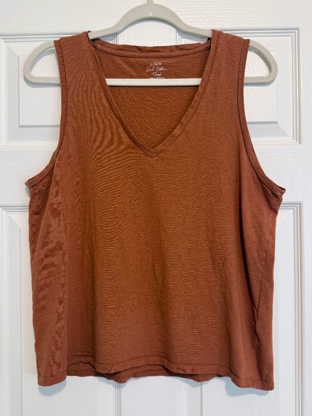 J.Crew Slub Cotton V-Neck Tank Top Rust Brown Relaxed Fit Size L